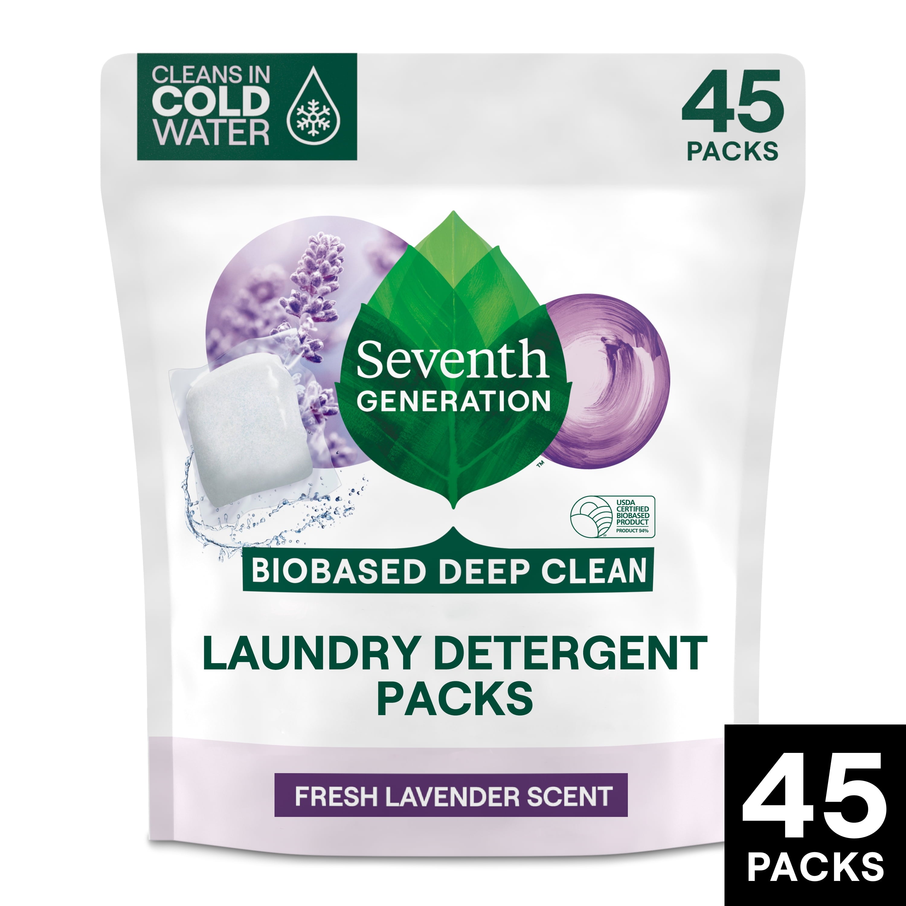 Seventh Generation Natural Laundry Detergent Packs - Powder, Lavender Scent, 45 Packets/Pack, 8/Carton