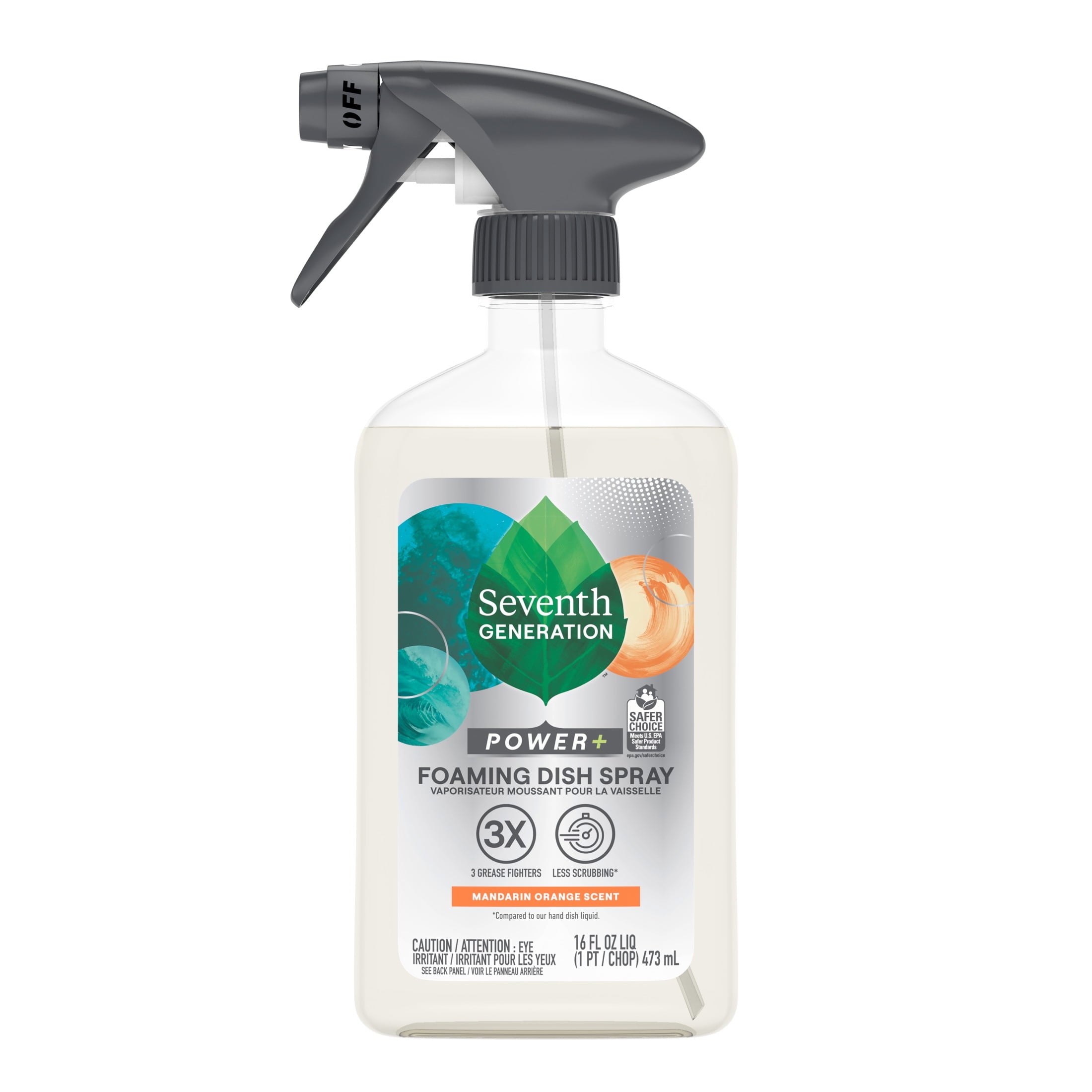Seventh Generation Power+ Foaming Dish Spray Dishwashing Liquid Soap - Mandarin Orange Scent, 16 fl oz