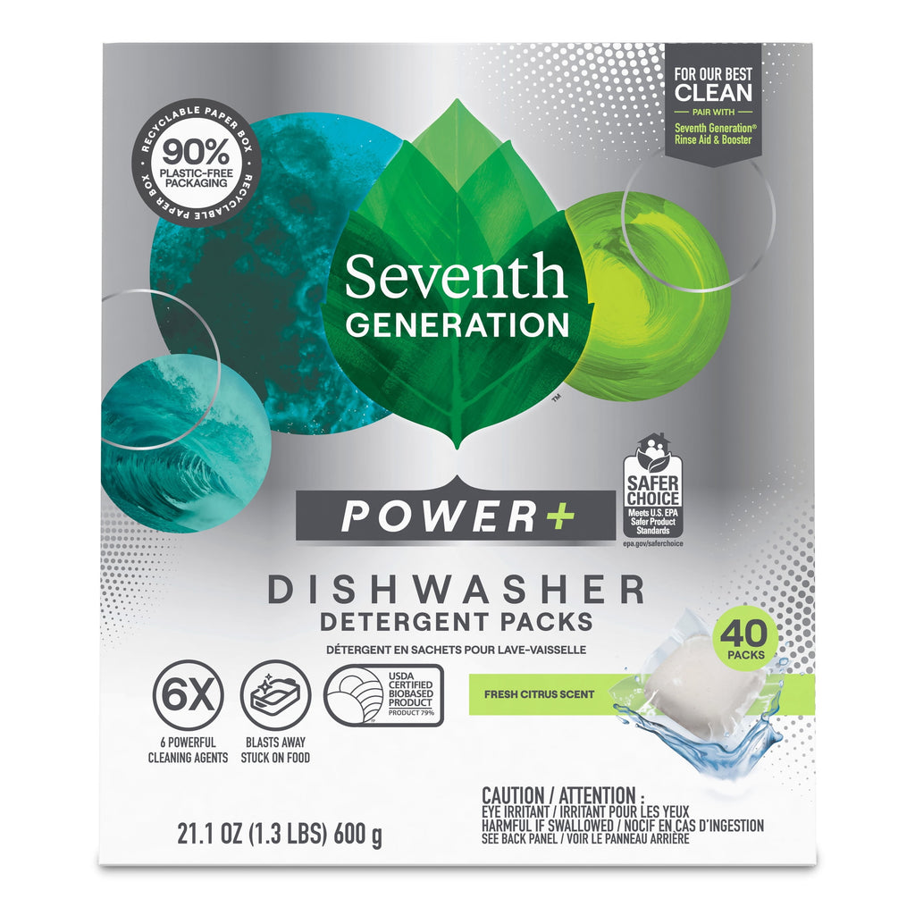 Seventh Generation Power Plus Dishwasher Detergent Packs For Sparkling Dishes Fresh Citrus Scent Dishwasher Tabs 40 Count