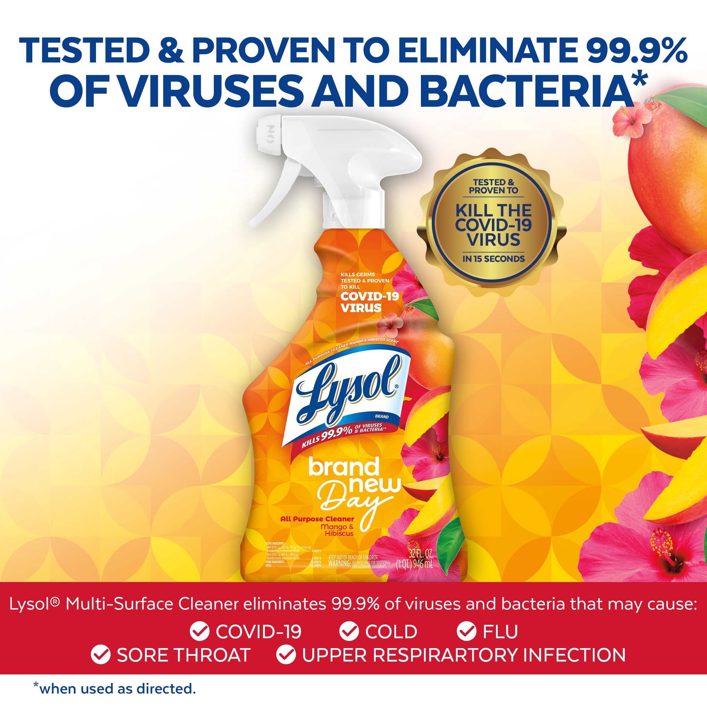 Lysol All-Purpose Cleaner - Sanitizing and Disinfecting Spray, To Clean and Deodorize, Mango & Hibiscus Scent, 32Oz (Pack of 2)