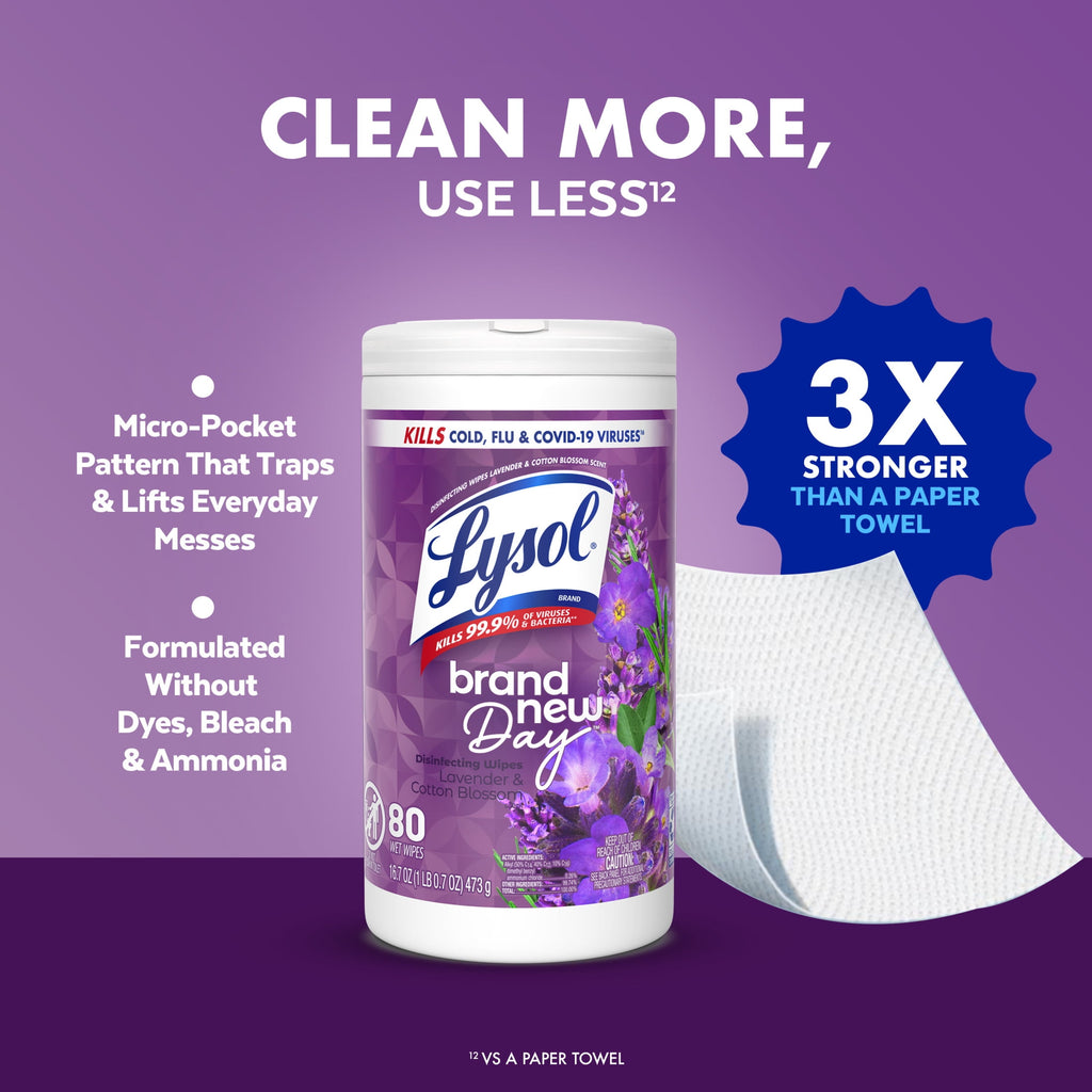 Lysol Disinfecting Wipes - All-Purpose Cleaner, Multi Surface Antibacterial Cleaning Wipes, Cleaning Supplies, Lavender & Cotton Blossom Scent, 80 Count