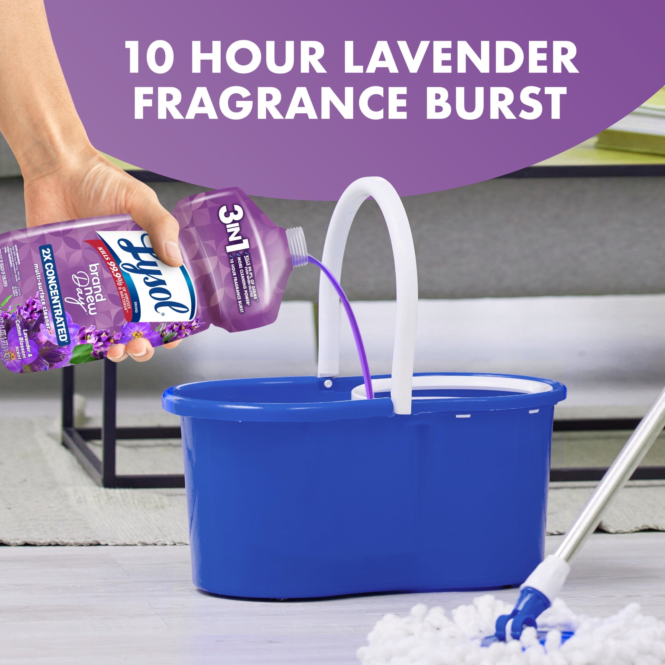 Lysol All-Purpose Cleaner - 2X Concentrated Multi-Surface Disinfectant Floor Cleaner for Mopping Solution, for Bathroom & Kitchen, Lavender & Cotton Blossom, 48 fl oz - 2-Pack