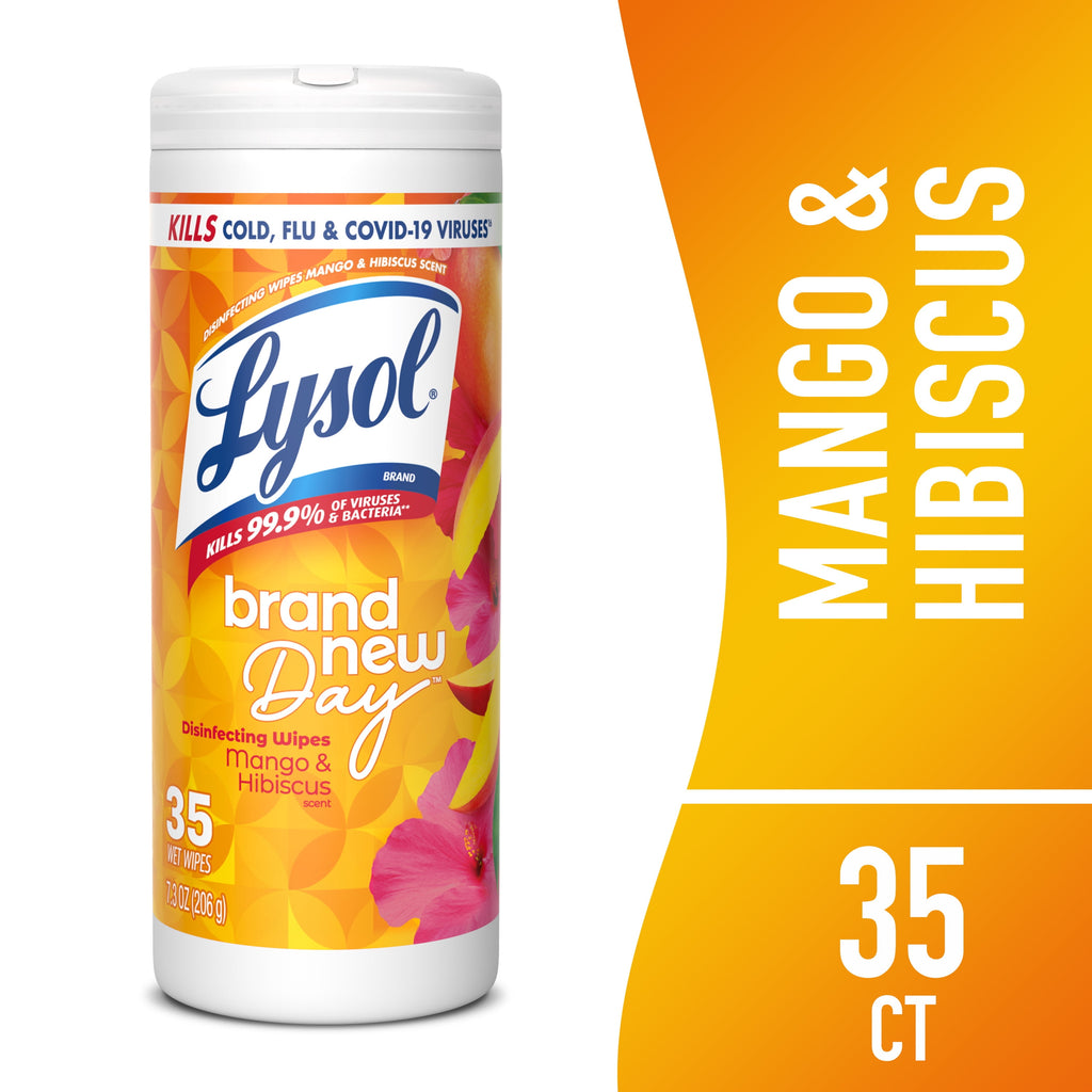 Lysol Disinfecting Wipes - All-Purpose Cleaner, Multi Surface Antibacterial Cleaning Wipes, Cleaning Supplies, Mango & Hibiscus Scent, 35 Count - 3-Pack