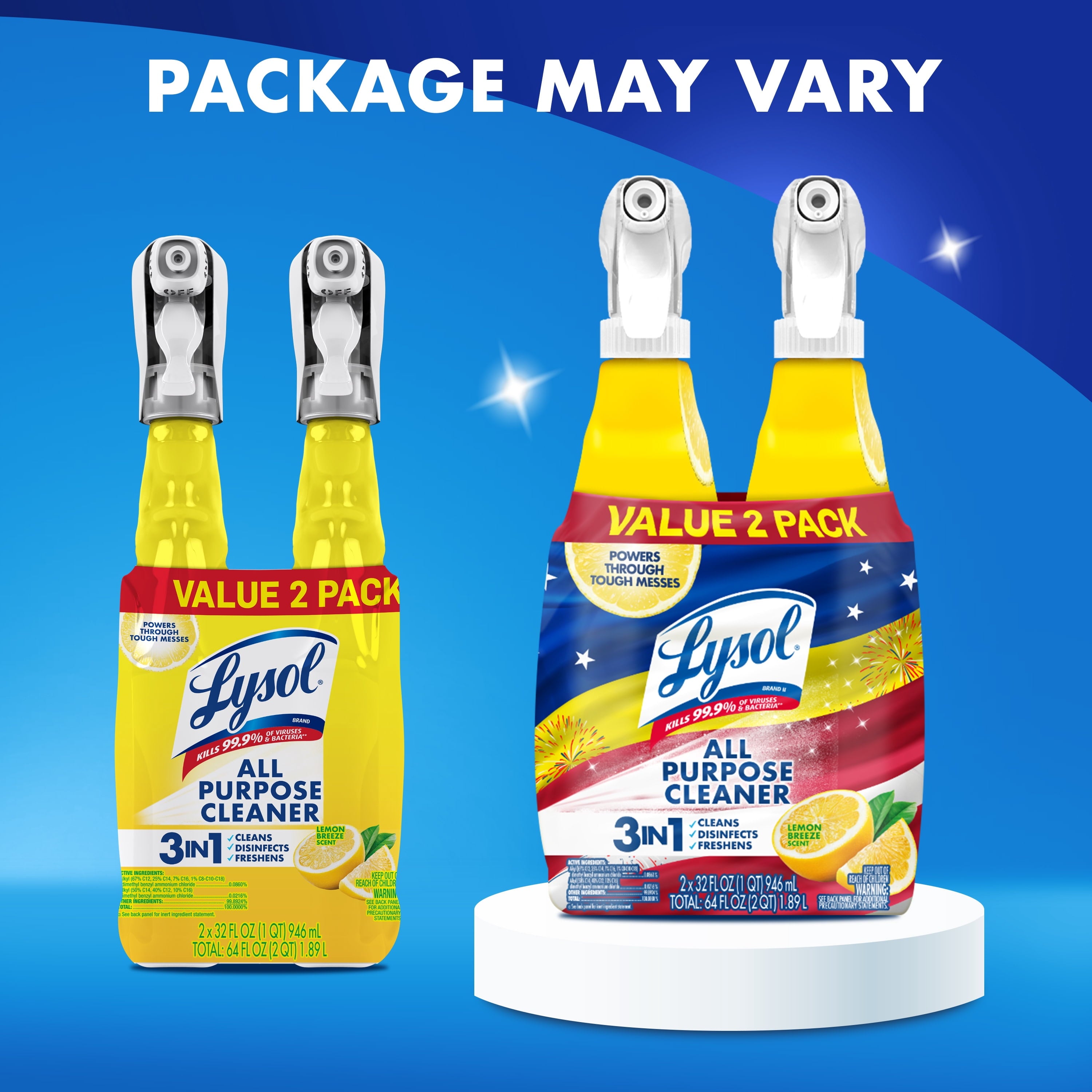Lysol All-Purpose Spray Cleaner for Sanitizing and Disinfecting - Lemon, 32 fl oz, Pack of 2