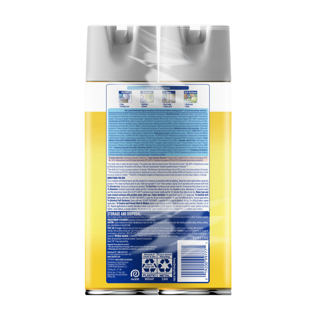 Lysol Disinfectant Spray - Sanitizing and Antibacterial Spray, Deodorizer, Lemon Breeze, 19 oz (Pack of 2)