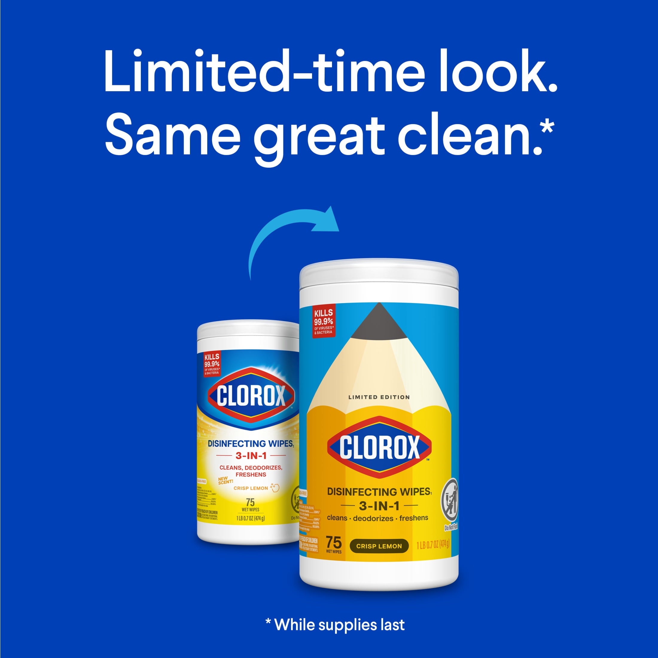 Clorox Disinfecting Wipes Limited Edition Back to School - Bleach Free, Crisp Lemon, 75 Count