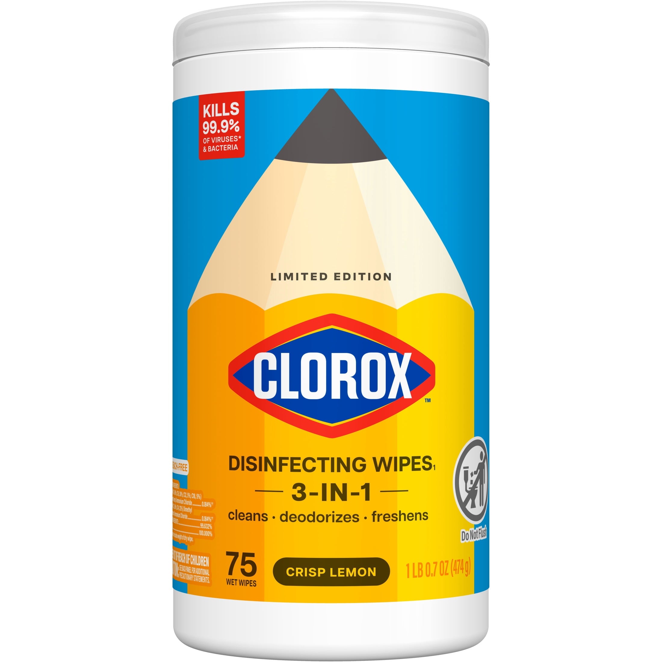 Clorox Disinfecting Wipes Limited Edition Back to School - Bleach Free, Crisp Lemon, 75 Count
