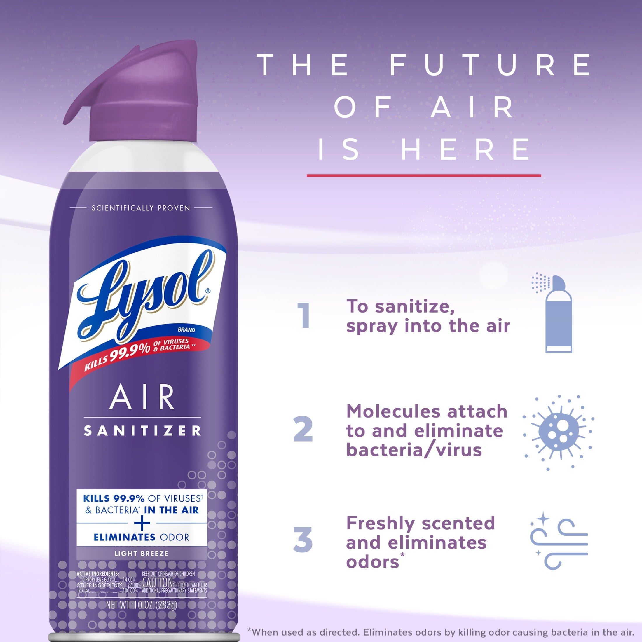 Lysol Air Sanitizer Spray - Air Sanitizer and Bacterial Odor Eliminating, Light Breeze Scent, 10 Fl. Oz - 6-Pack