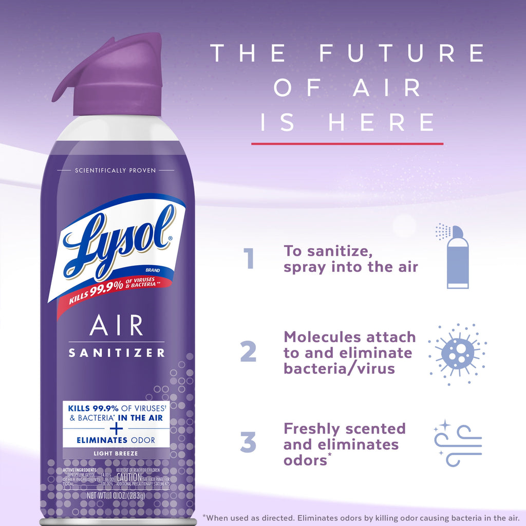 Lysol Air Sanitizer Spray for Air Sanitization and Bacterial Odor Elimination - Air Freshener Alternative, Light Breeze Scent, 10 oz - 3-Pack