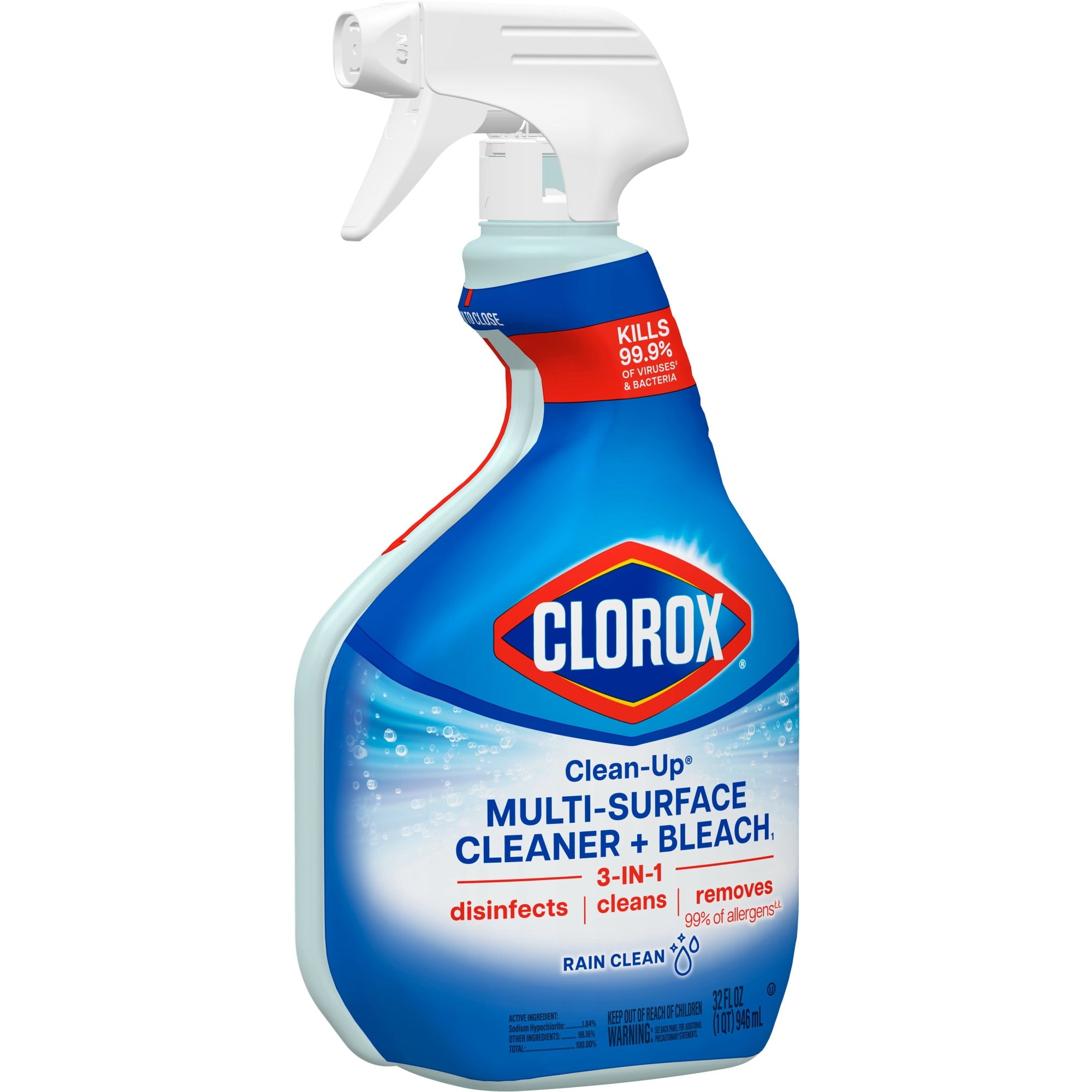 Clorox Clean-Up Multi-Surface Cleaner with Bleach - Rain Clean, Spray Bottle, 32 Fluid Ounces, Pack of 9 (30058)