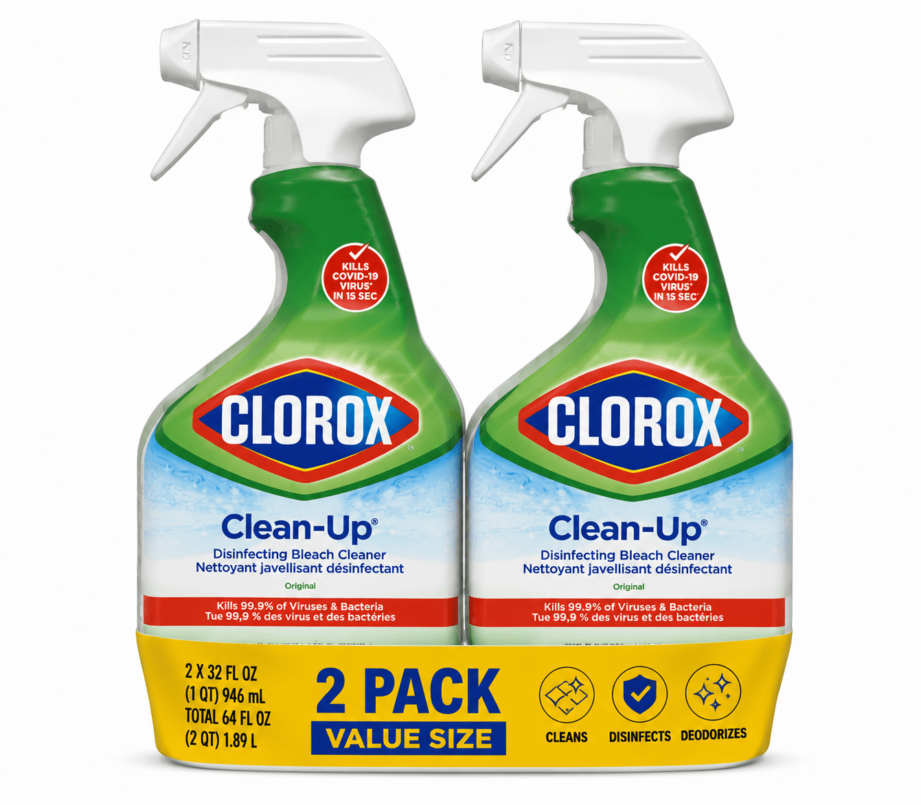 Clorox Clean-Up Disinfecting Bleach Cleaner Spray - Value Size with Bleach, Original, 32 fl oz, (2 Pack)