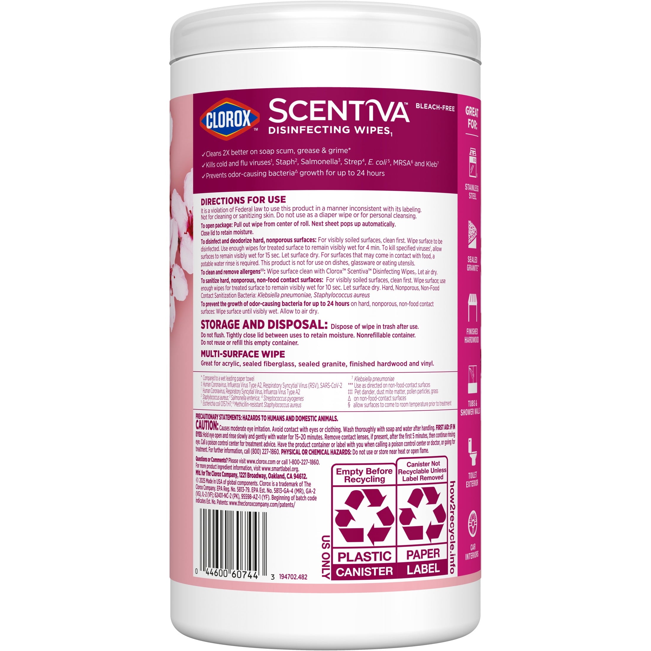 Clorox Scentiva Disinfecting Wipes - Cherry Blossom and Peach, 75 Count