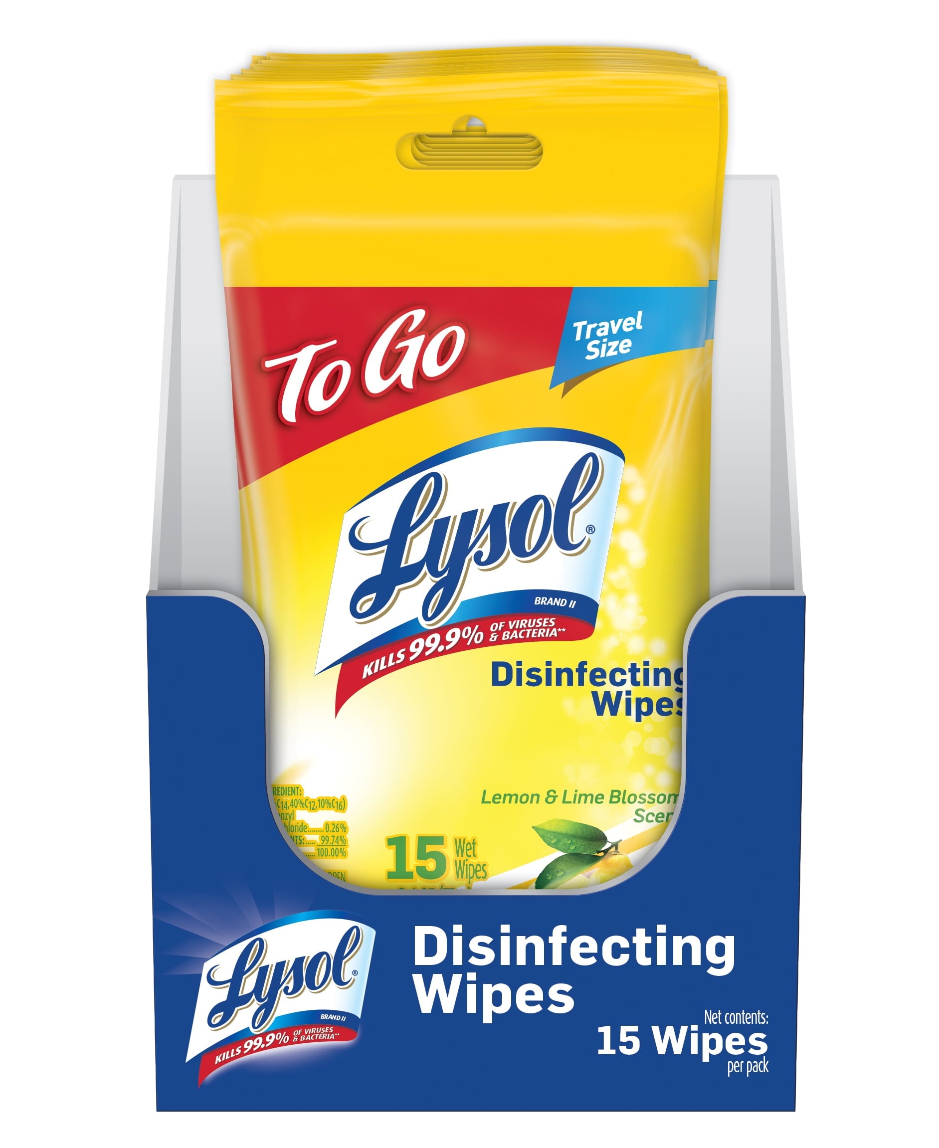 Lysol To Go Disinfectant Wipes - Lemon and Lime Blossom, 15 Count - 2-Pack