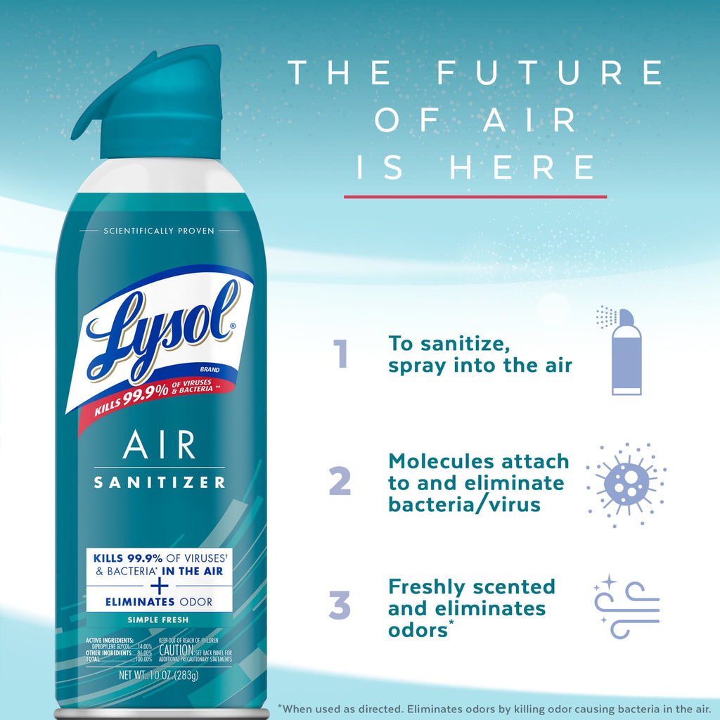 Lysol Air Sanitizer Spray - Air Sanitizer and Bacterial Odor Eliminating, Simple Fresh, 10 fl oz - 6-Pack