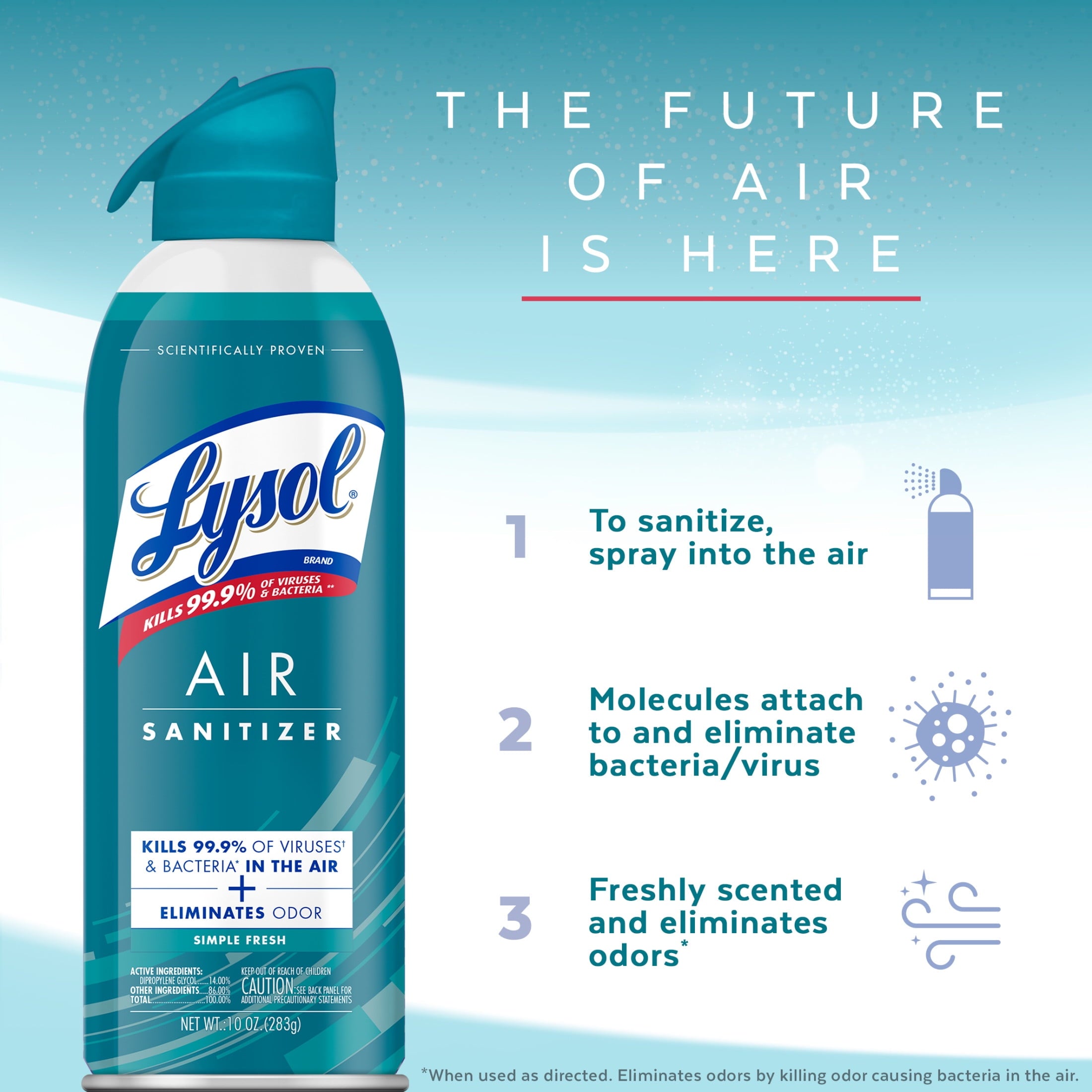 Lysol Air Sanitizer Spray - Air Sanitizer and Bacterial Odor Eliminating, Simple Fresh, 10 fl oz - 6-Pack