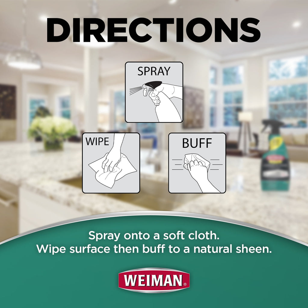 Weiman Disinfectant Granite Daily Clean & Shine - 24 fl oz (2 Pack) Safely Clean Disinfect and Shine Granite Marble Soapstone Quartz Quartzite & Slate (NEW LOOK)
