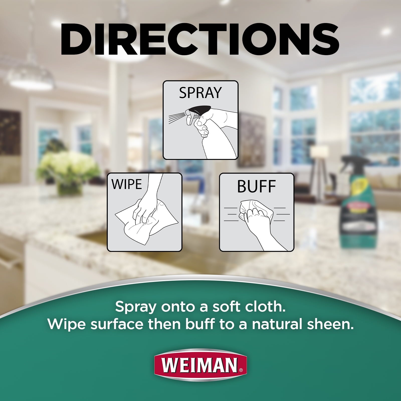 Weiman Disinfectant Granite Daily Clean & Shine - 24 fl oz (2 Pack) Safely Clean Disinfect and Shine Granite Marble Soapstone Quartz Quartzite & Slate (NEW LOOK)