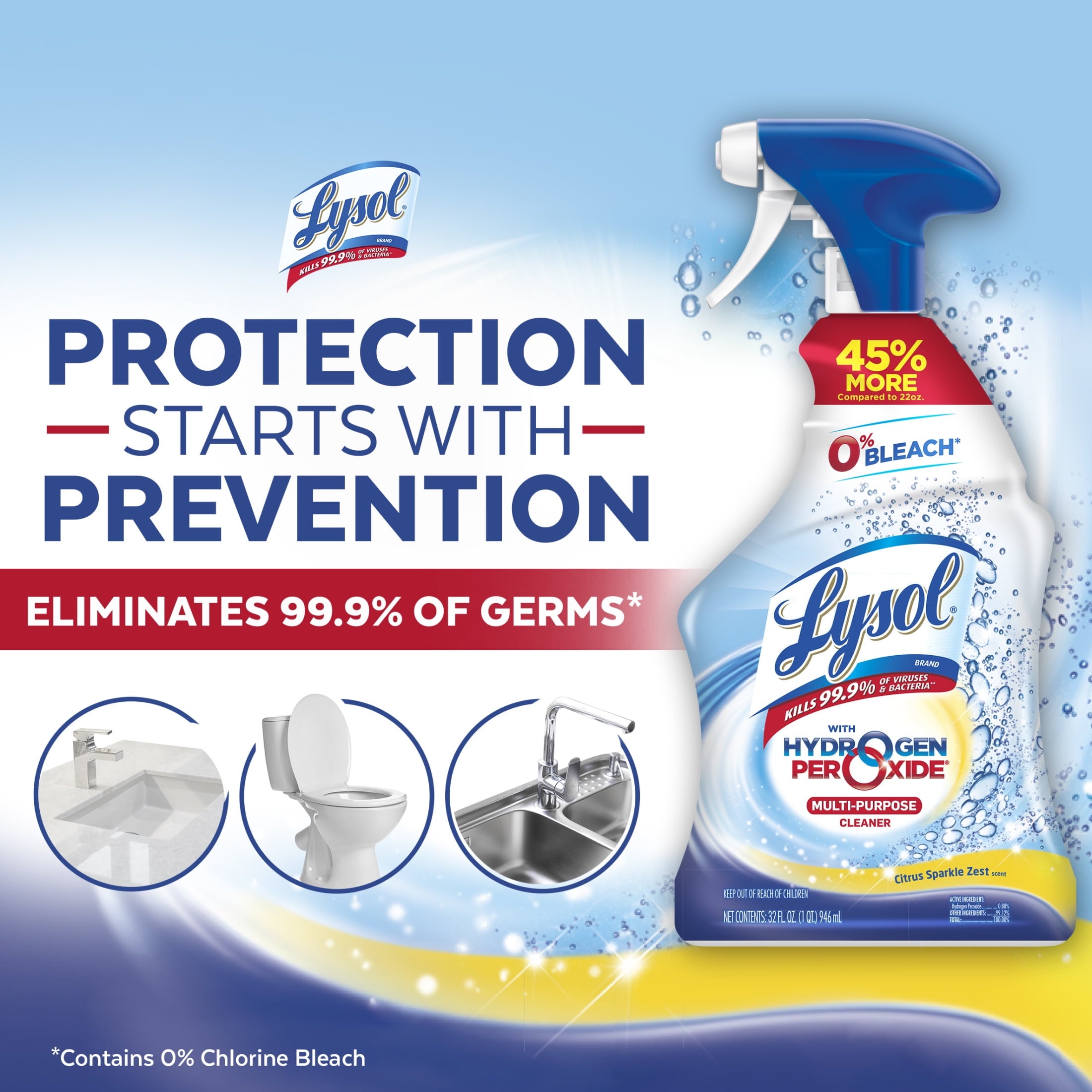 Lysol Bleach Free Hydrogen Peroxide Multi-Purpose Cleaner - Citrus 32oz - 9-Pack