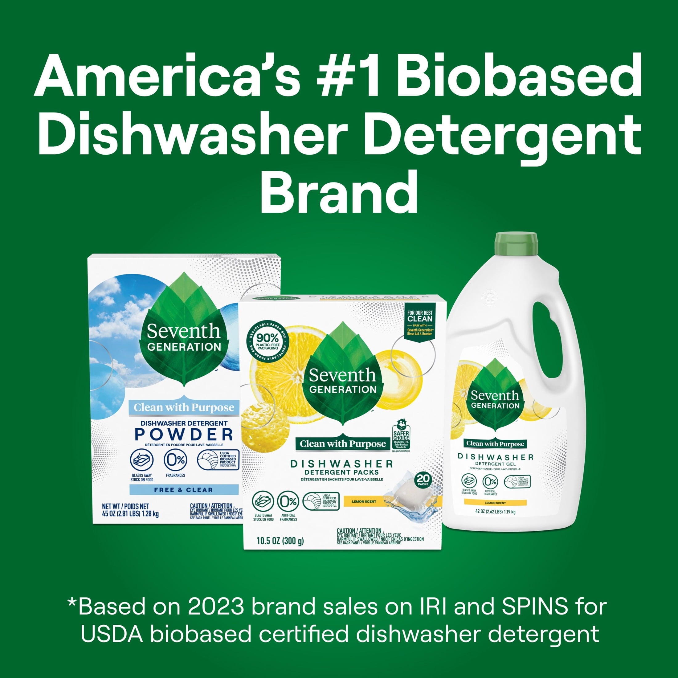 Seventh Generation Dishwasher Detergent Packs for sparkling dishes Lemon Scent Dishwasher tabs 20 count