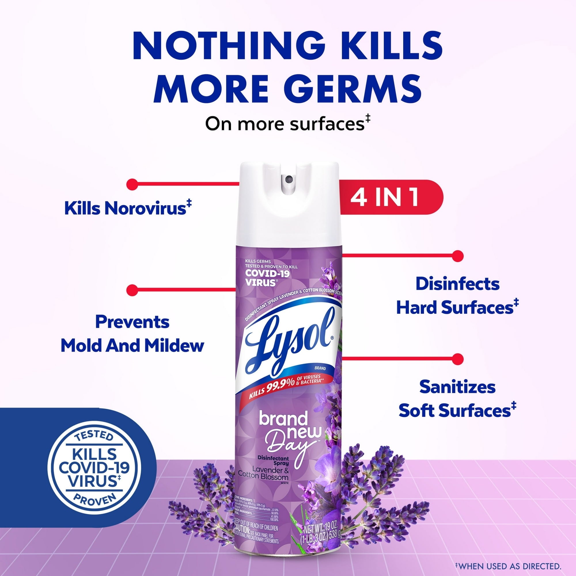 Lysol Disinfectant Spray - Sanitizing and Antibacterial Spray, Lavender & Cotton Blossom, 19 oz