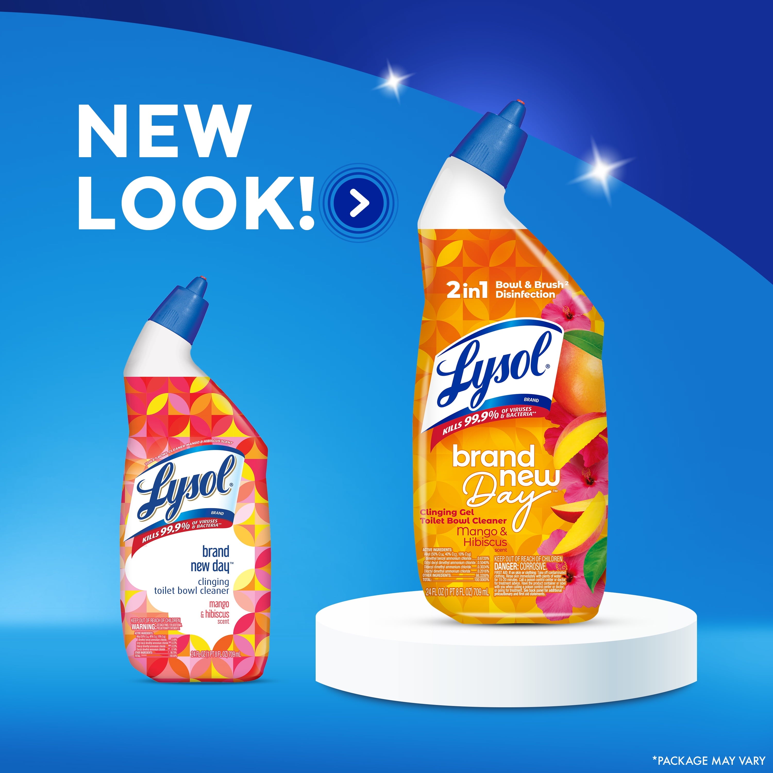 Lysol Toilet Bowl Cleaner Clinging Gel - Disinfecting Bathroom Cleaner and Toilet Bowl Stain Remover, Mango & Hibiscus Scent, 24 fl oz - 2-Pack