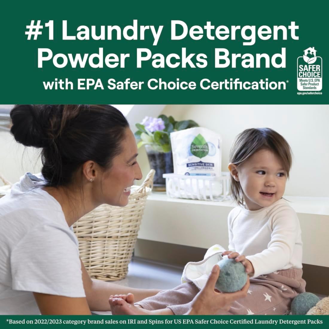 Seventh Generation Laundry Detergent Packs - Free & Clear, Made for Sensitive Skin, 64 Count
