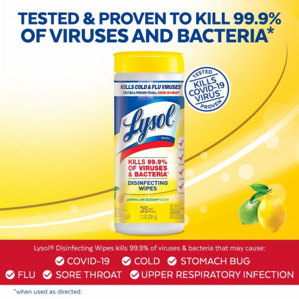 Pack of 2 - Lysol Disinfecting Wipes - Sanitizing Antibacterial Cleaning Wipes, Lemon and Lime Blossom, 35 Count 35 Count