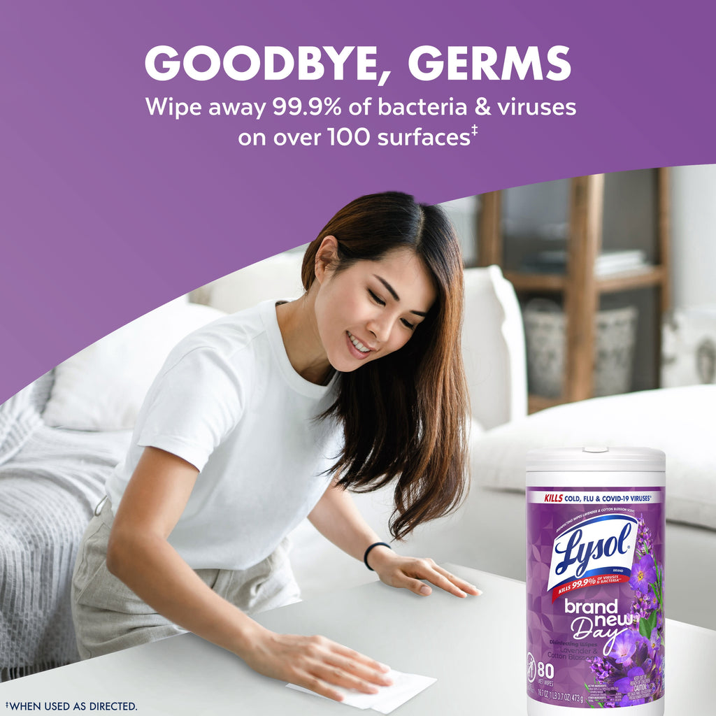 Lysol Disinfecting Wipes - All-Purpose Cleaner, Multi Surface Antibacterial Cleaning Wipes, Cleaning Supplies, Lavender + Mango Scents, 80 Count Each (Pack of 2) - 3-Pack