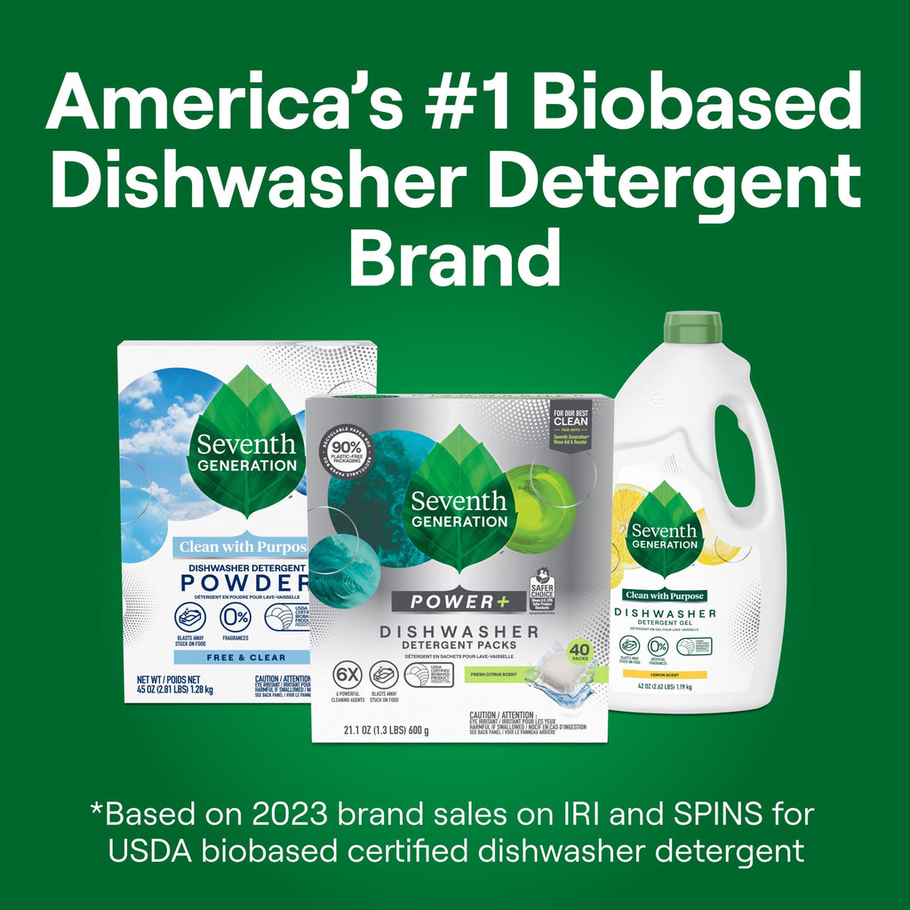 Seventh Generation Power Plus Dishwasher Detergent Packs For Sparkling Dishes Fresh Citrus Scent Dishwasher Tabs 40 Count