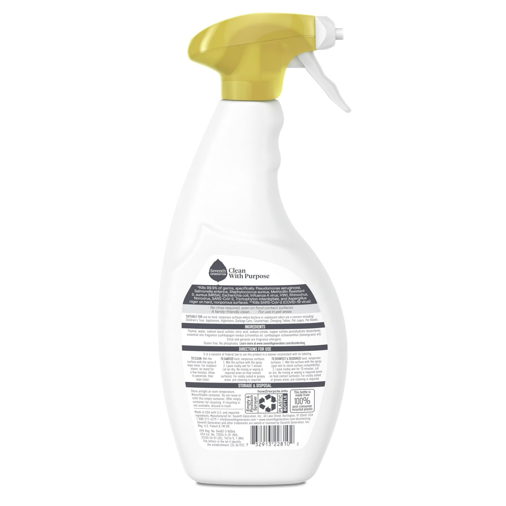 Seventh Generation Disinfectant Spray All-Purpose Cleaner Lemongrass Citrus - 26 fl oz