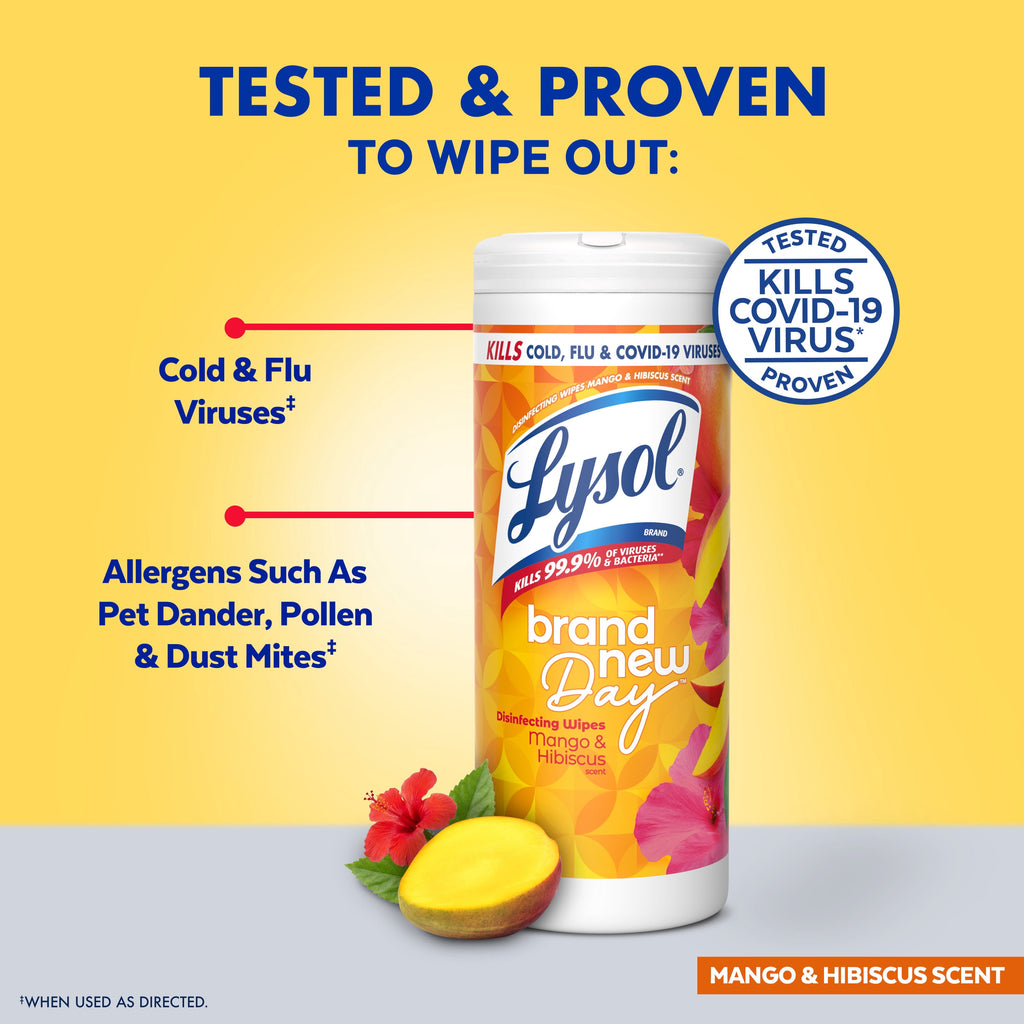 Lysol Disinfecting Wipes - All-Purpose Cleaner, Multi Surface Antibacterial Cleaning Wipes, Cleaning Supplies, Mango & Hibiscus Scent, 35 Count - 3-Pack