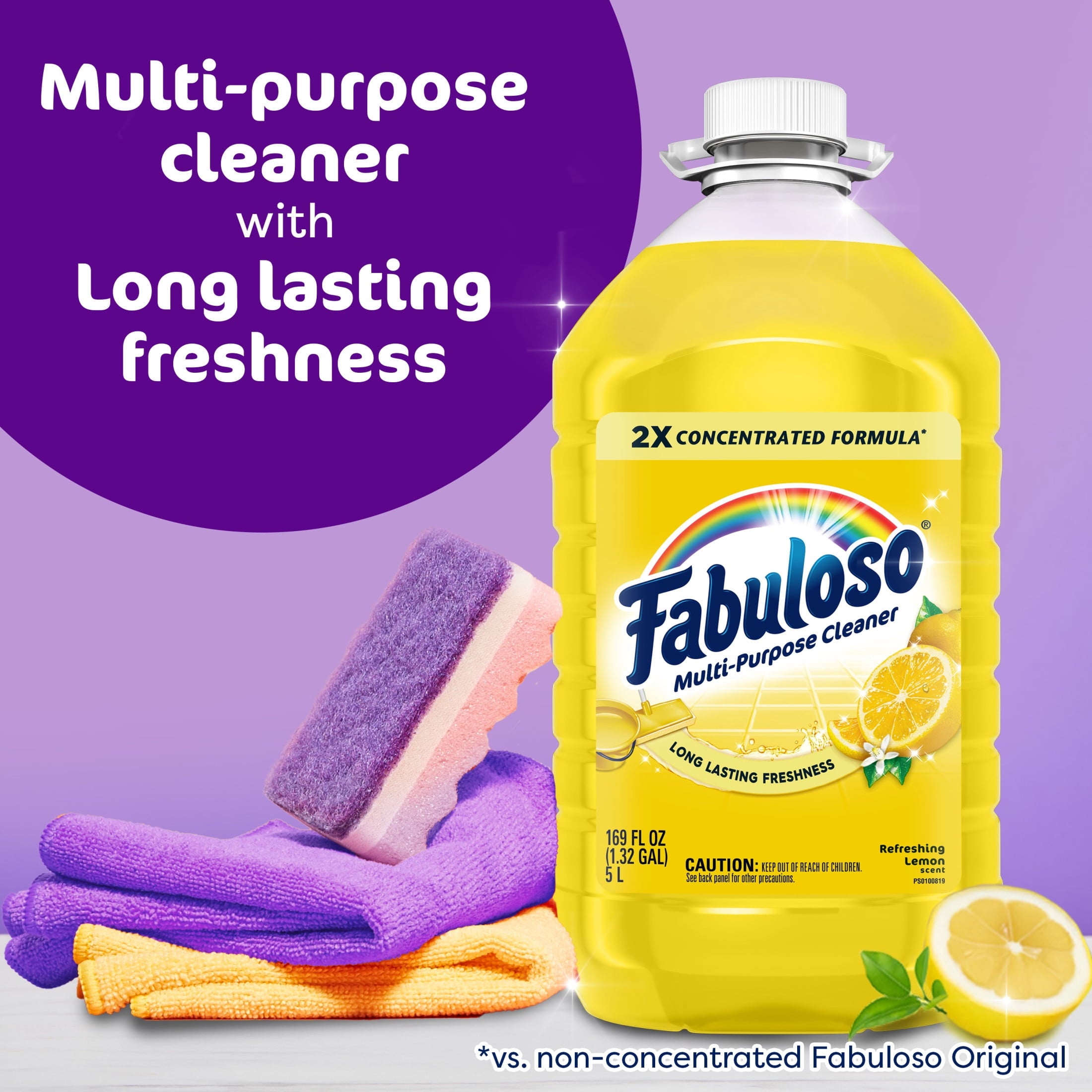 Fabuloso 2X Multi-Purpose Cleaner - No Rinse Floor Cleaner, Refreshing Lemon Scent, 169 fl oz