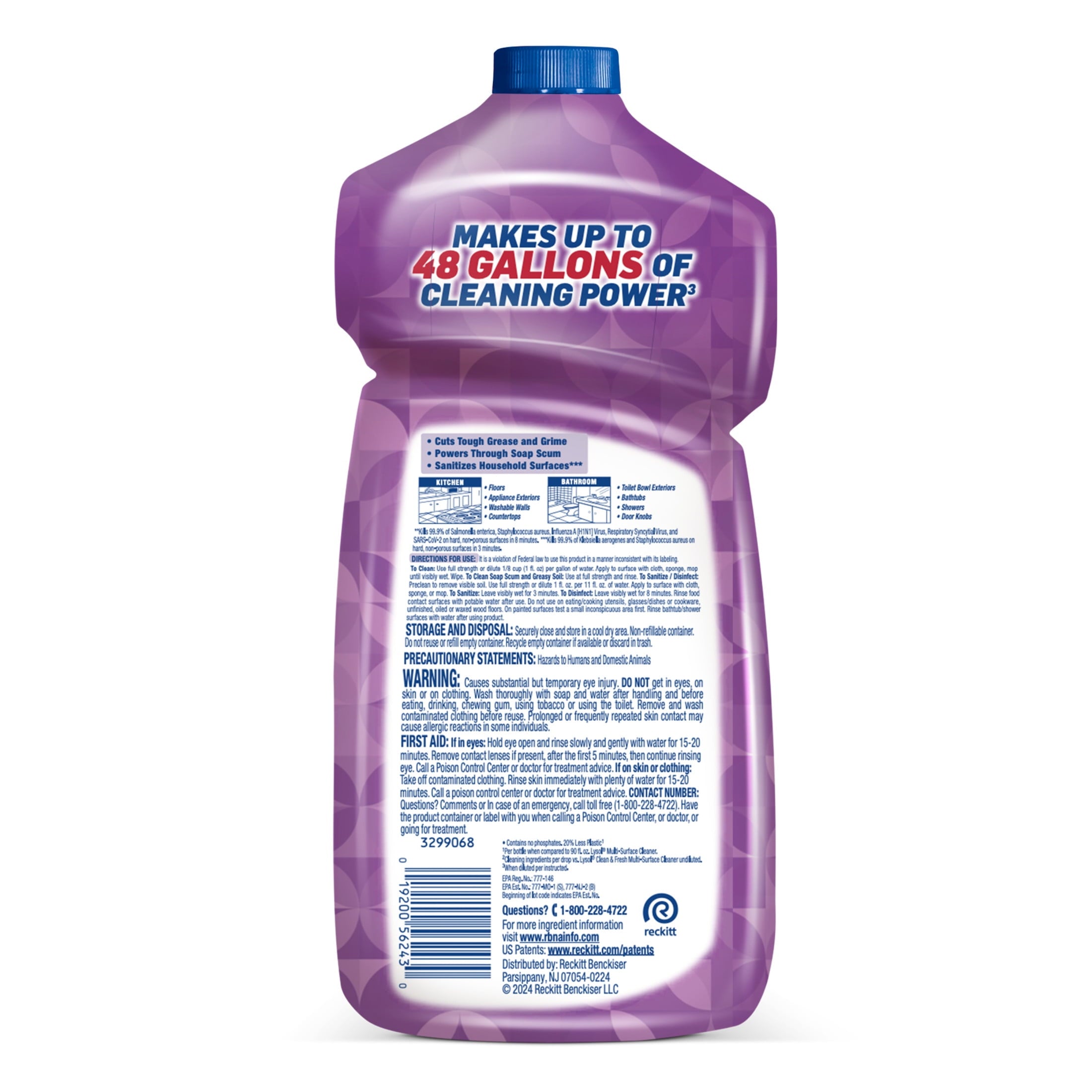 Lysol All-Purpose Cleaner - 2X Concentrated Multi-Surface Disinfectant Floor Cleaner for Mopping Solution, for Bathroom & Kitchen, Lavender & Cotton Blossom, 48 fl oz - 2-Pack