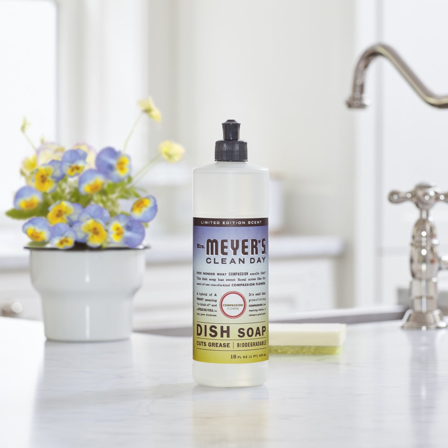 Mrs. Meyer's Clean Day Liquid Dish Soap - Compassion Flower Scent, 16 Fl Oz Bottle - 3-Pack