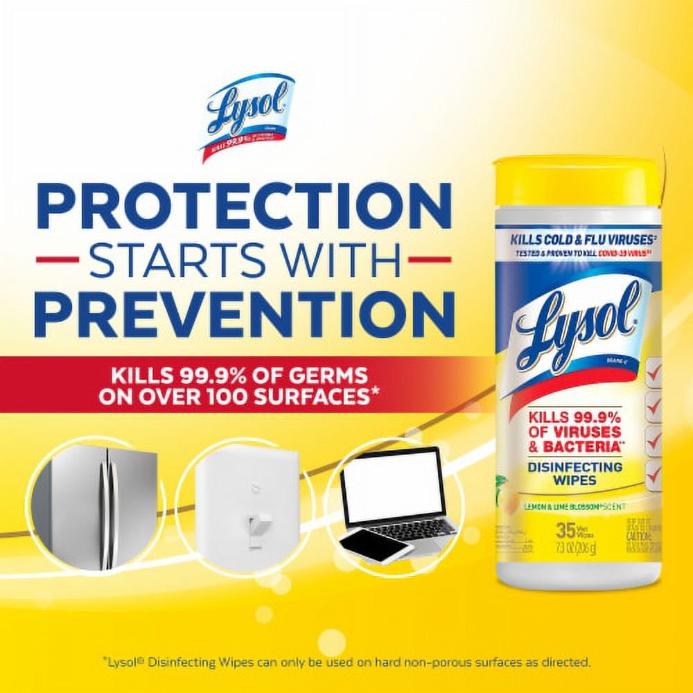 Pack of 2 - Lysol Disinfecting Wipes - Sanitizing Antibacterial Cleaning Wipes, Lemon and Lime Blossom, 35 Count 35 Count