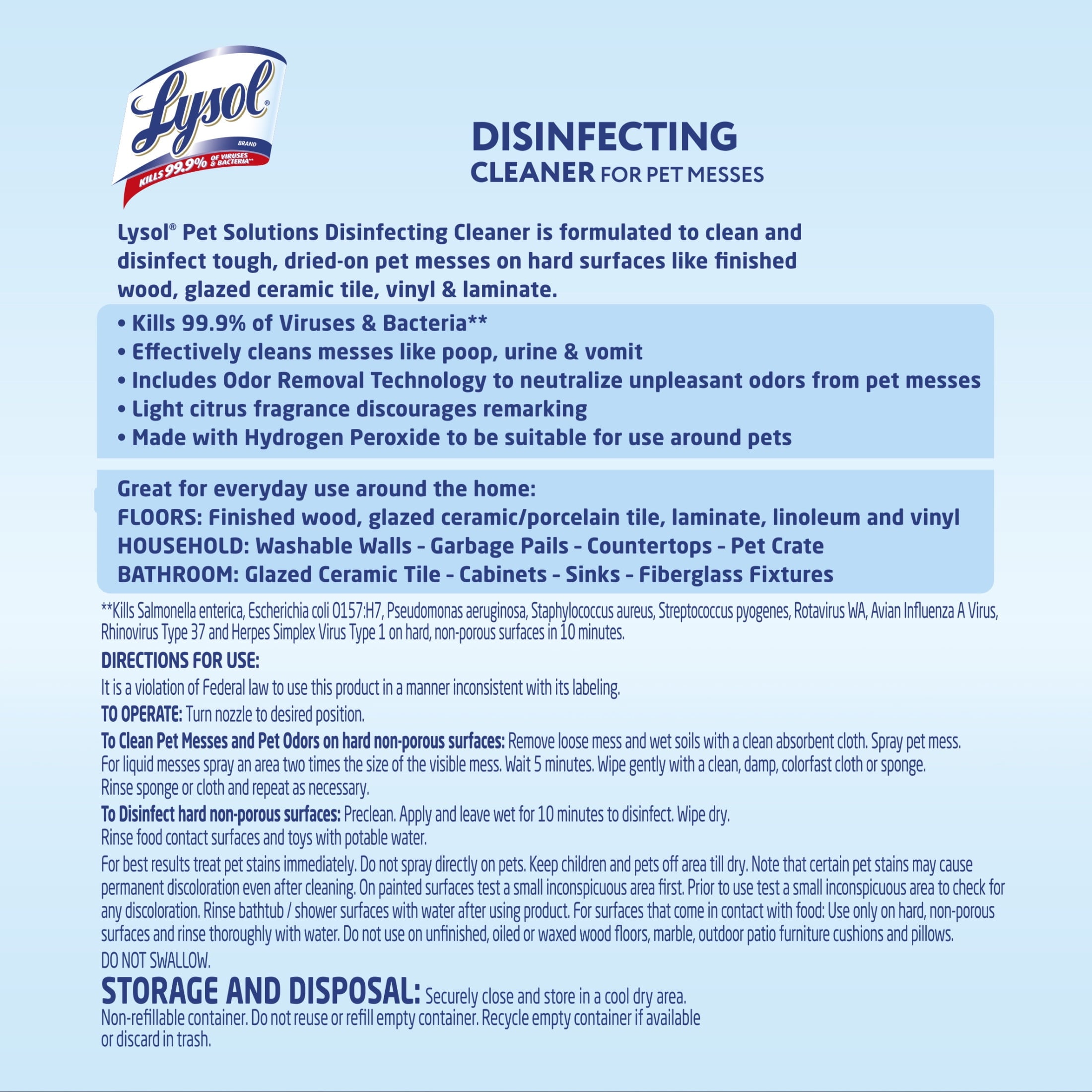 Lysol Pet Solutions –Disinfecting Cleaner - Citrus Blossom Scent, 32 fl oz - 2-Pack