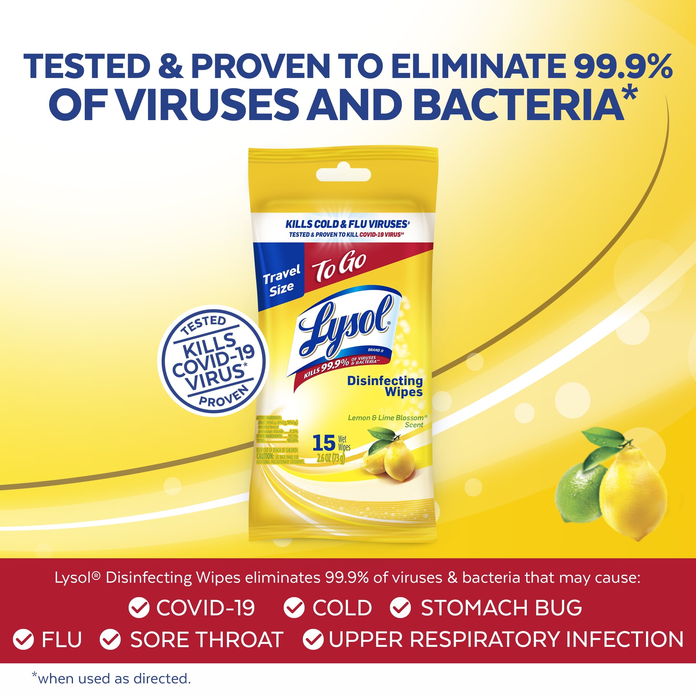 Lysol To Go Disinfectant Wipes - Lemon and Lime Blossom, 15 Count - 2-Pack