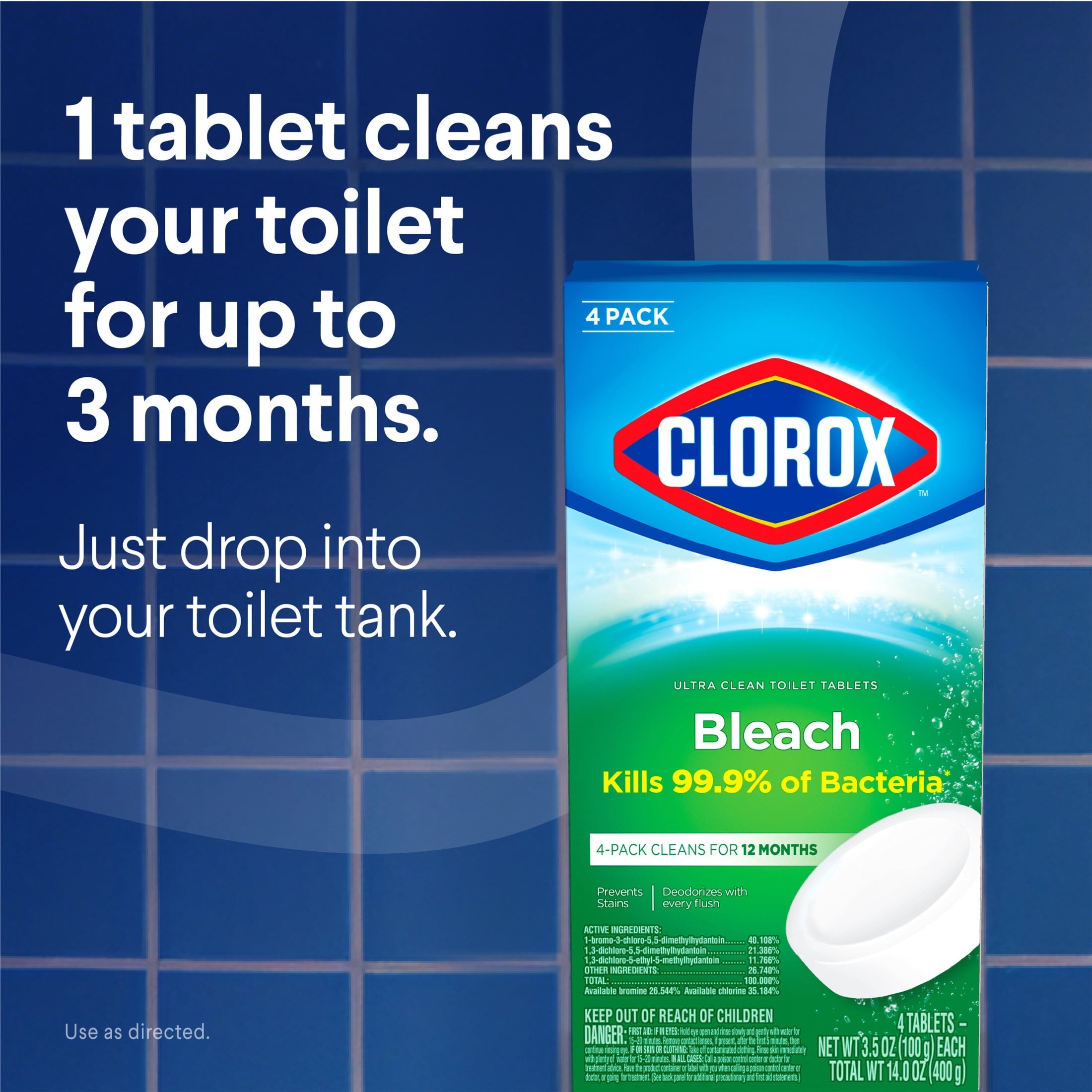 Clorox Bleach Automatic Toilet Bowl Cleaner Tablets - 4 Pack